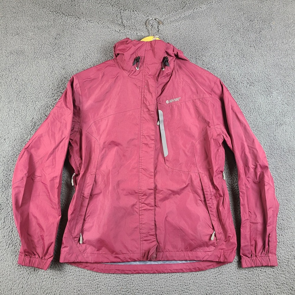 Hi-Tec Dri-Tec Waterproof Jacket Womens Large Maroon Pink Hooded Rain Shell